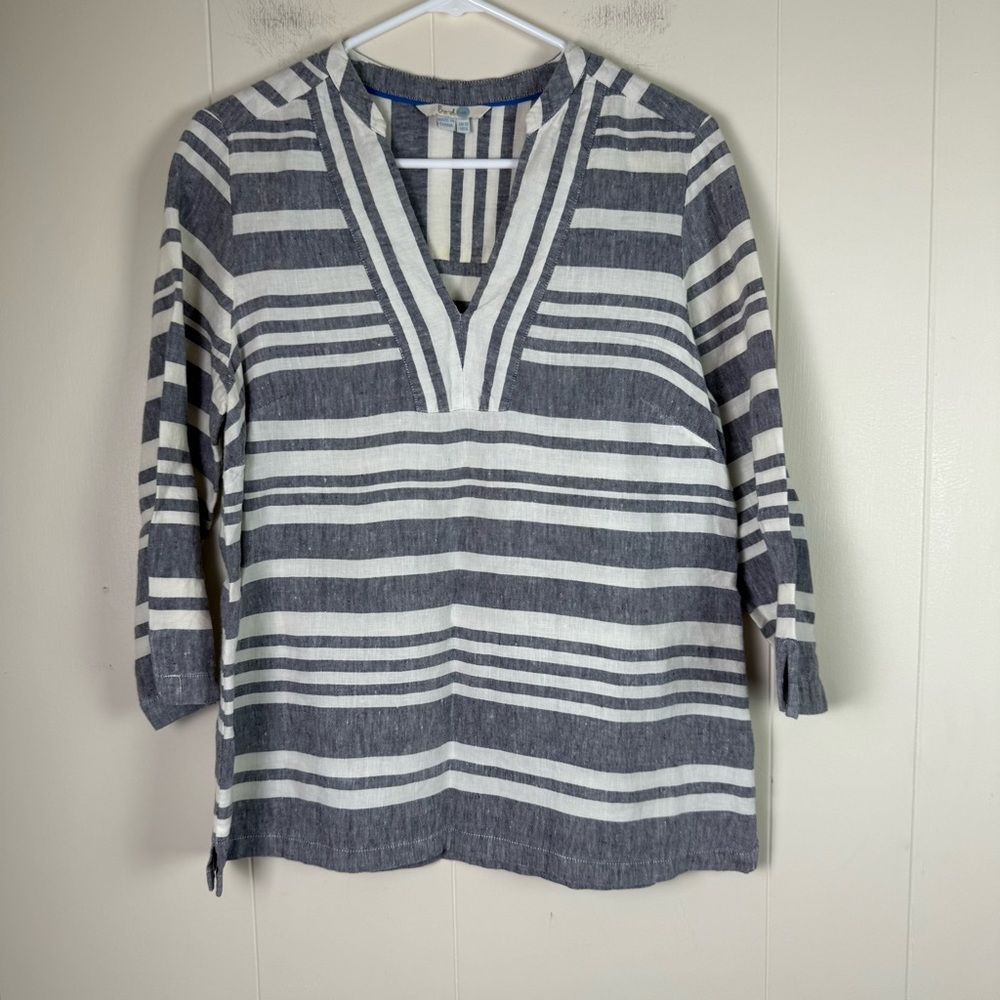 Boden Rosemary Stripe Navy Blue Linen‎ Blouse